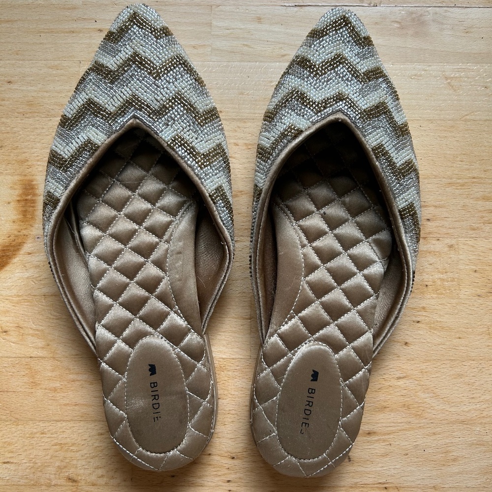 Birdies Flats: The Swan in Champagne Beaded Chevron
